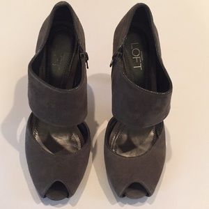Loft dark gray “gunmetal” open toe bootie. Size 8